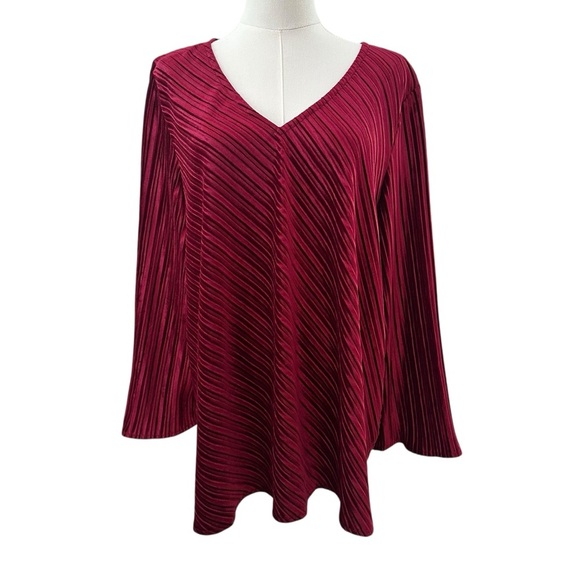 Alfani Women's 1X Burgundy Pink Soft Velvet Pleated PLUS Stretch Curvy Blouse - Picture 3 of 5